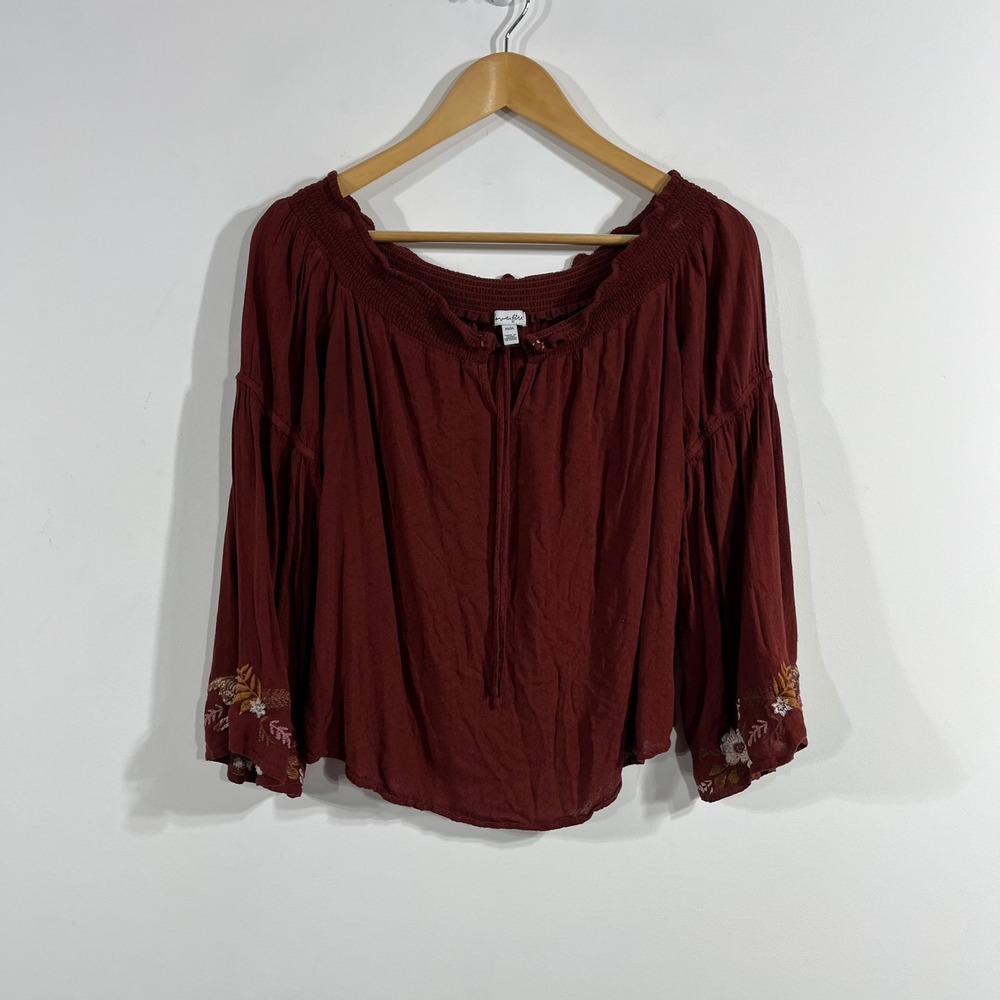 Womens Whimsigoth Renfair Boho Retro Embroidered Bell Sleeve Top Medium Layering